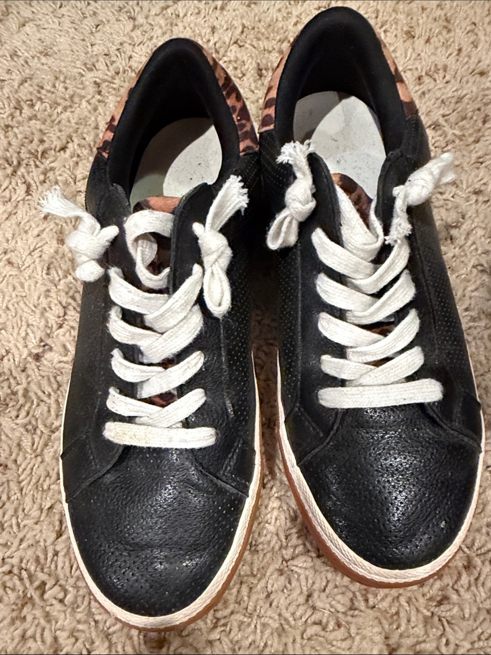 Target Black Sneakers with Leopard Accent and White Laces
